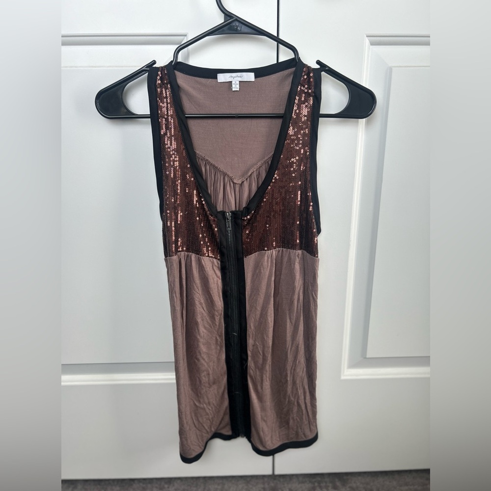Mystree Brown & Black Sequin Tank Top – Size S